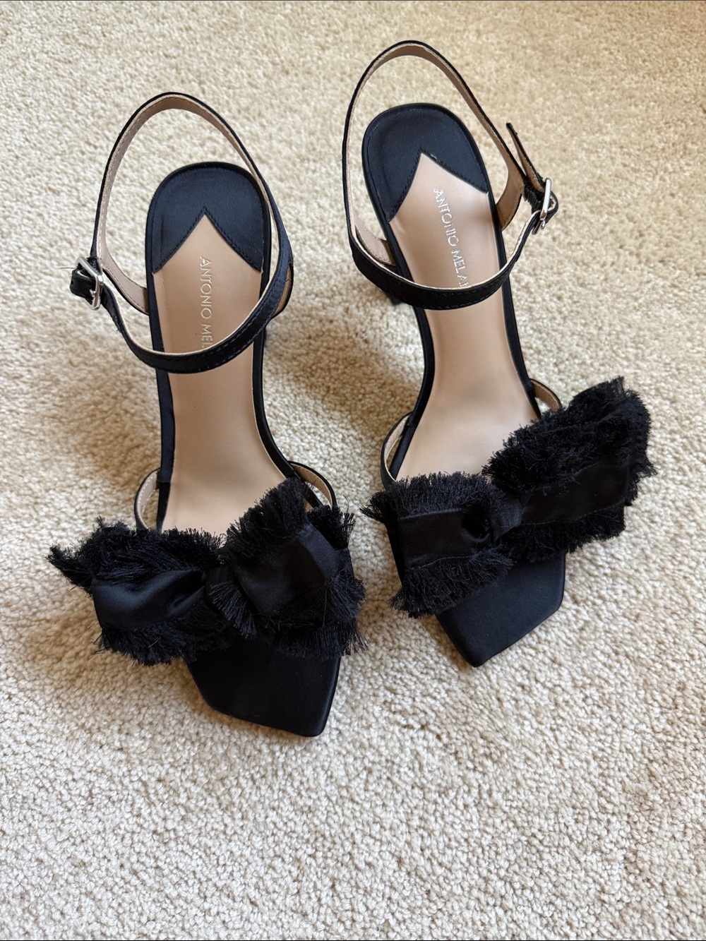 ANTONIO MELANI Zora Satin Frayed Bow Dress Sandal